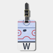 アイスホッケーリンクとパックをテーマにしたキッドのカラーブロック ラゲッジタグ (正面縦)