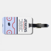 アイスホッケーリンクとパックをテーマにしたキッドのカラーブロック ラゲッジタグ (裏面横)