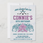 アイスホッケーリンク誕生日パーティー、パープル任意の年齢 招待状 (正面)