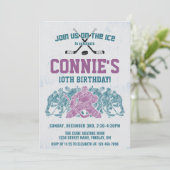 アイスホッケーリンク誕生日パーティー、パープル任意の年齢 招待状 (スタンド正面)