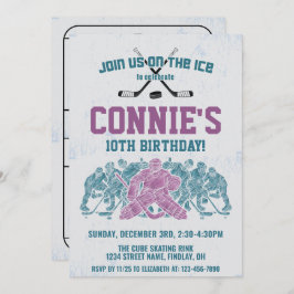 アイスホッケーリンク誕生日パーティー、パープル任意の年齢 招待状