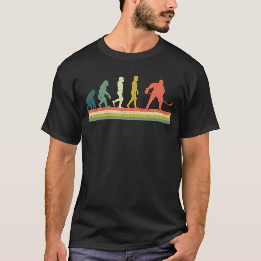 アイスホッケーレトロ進化ホッケープレーヤー Tシャツ (正面)