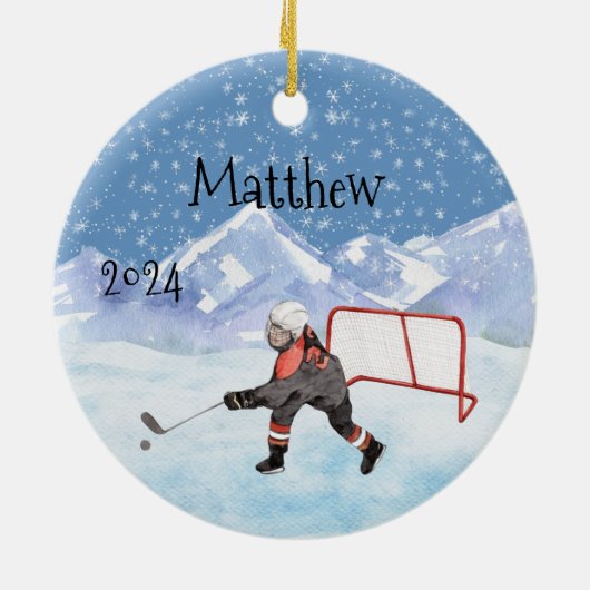 アイスホッケー名パーソナライズされた水色   セラミックオーナメント (裏面)