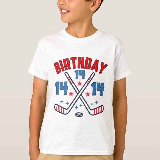 アイスホッケー好きな14歳の誕生日おめでとう少年男子のためのギフト Tシャツ (正面)