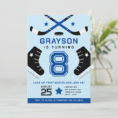 アイスホッケー子供の誕生日パーティーブルー招待状 招待状 (スタンド正面)