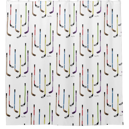 アイスホッケー用スティックのカラフルなシャワー・カーテン シャワーカーテン (正面)