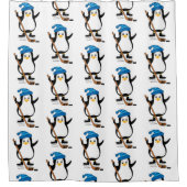 アイスホッケー用スティックを持つかわいいホッケーのペンギン シャワーカーテン (正面)