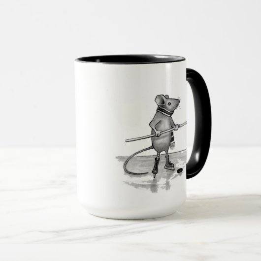 アイスホッケー用スティックを握っているマウス: 鉛筆のスケッチ マグカップ (正面右)