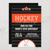 アイスホッケー誕生日オレンジブラックストライプ 招待状 (正面/裏面)