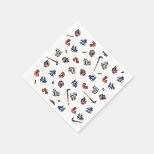 アイスホッケー誕生日ナプキンス、アイスホッケーパーティー スタンダードカクテルナプキン (角)