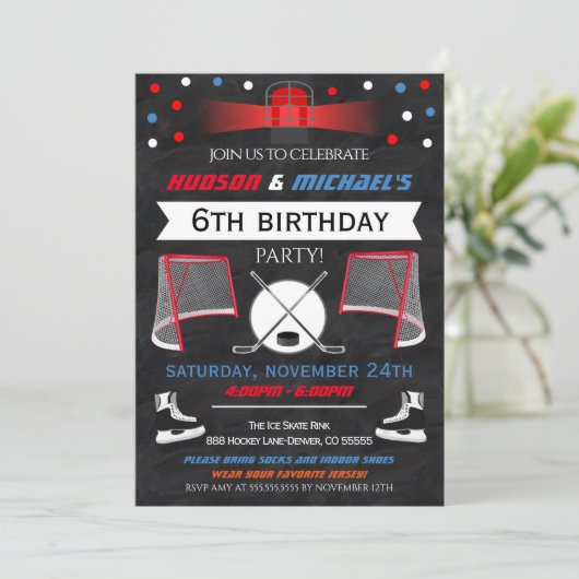 アイスホッケー誕生日パーティーの招待 招待状 (スタンド正面)