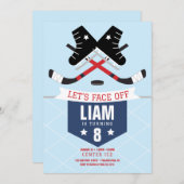 アイスホッケー誕生日パーティーの招待 招待状 (正面/裏面)