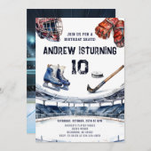 アイスホッケー誕生日パーティーの招待 招待状 (正面/裏面)