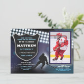 アイスホッケー誕生日パーティースポーツフォトゲームボーイズ 招待状 (スタンド正面)