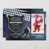 アイスホッケー誕生日パーティースポーツフォトゲームボーイズ 招待状 (正面/裏面)