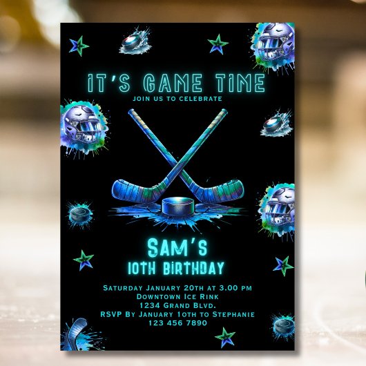 アイスホッケー誕生日招待状ボーイズパーティー 招待状