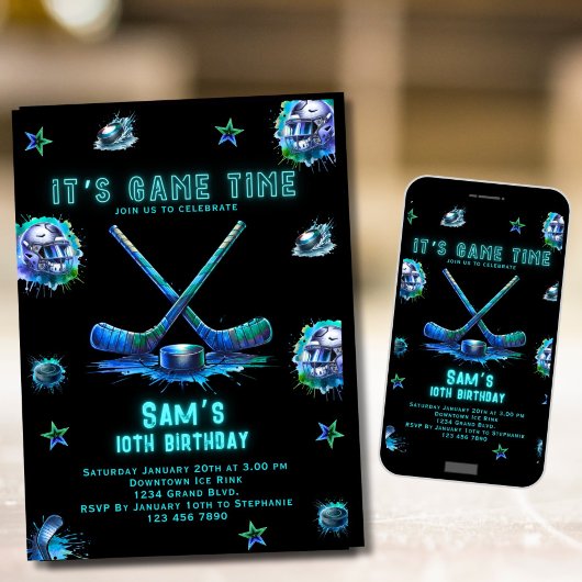 アイスホッケー誕生日招待状ボーイズパーティー 招待状