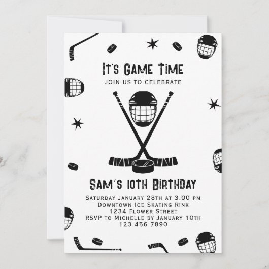 アイスホッケー誕生日招待状、アイスホッケーパーティー 招待状 (正面)
