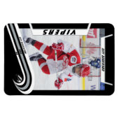 アイスホッケー選手が生き生きとしたシルバーブラックにキープサケ マグネット (横)