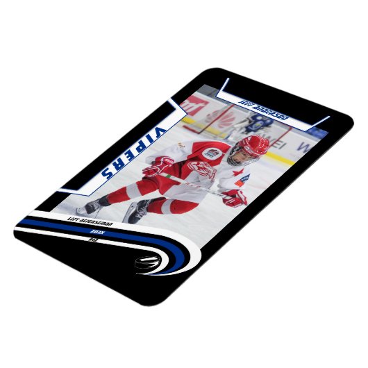 アイスホッケー選手が生き生きとしたブルーブラックでキープサケ マグネット (左側)