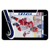 アイスホッケー選手が生き生きとしたブルーブラックでキープサケ マグネット (横)