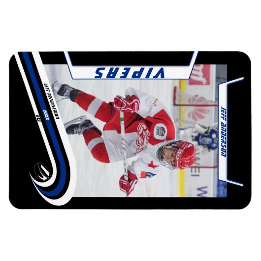 アイスホッケー選手が生き生きとしたブルーブラックでキープサケ マグネット (横)