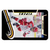 アイスホッケー選手が黄色い生き生きとしたブラックでキープサケ マグネット (横)