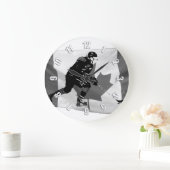 アイスホッケー選手とカナダ国旗のスティックスハンドリング ラージ壁時計 (ホーム)