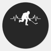 アイスホッケー選手ハートビーおもしろいトおもしろいスポーツギフト ラウンドシール (正面)