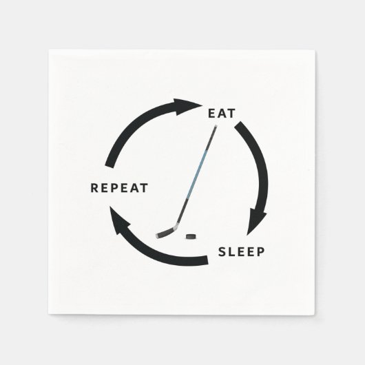 アイスホッケー食べスリープリピートスポーツファンことわざ スタンダードカクテルナプキン (正面)