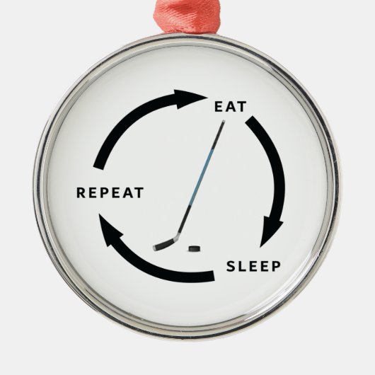 アイスホッケー食べスリープリピートスポーツファンことわざ メタルオーナメント (正面)