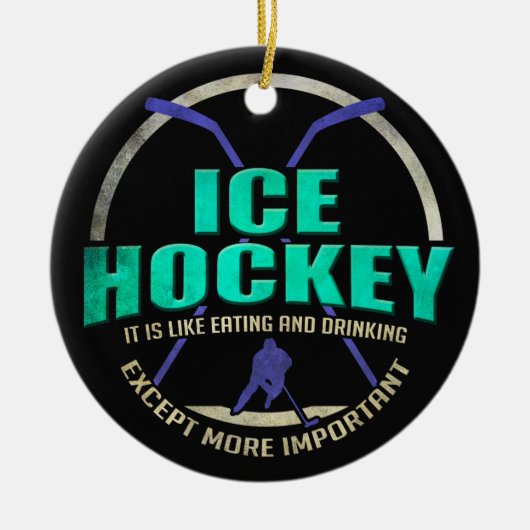 アイスホッケー食べ物のスポーツと飲みおもしろいスポーツ セラミックオーナメント (正面)