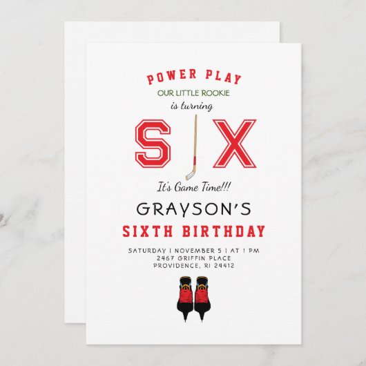 アイスホッケー6歳誕生日II招待状 招待状 (正面/裏面)