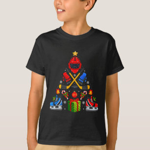アイスホッケー クリスマスツリーライト 赤いサンタ帽子 Xmas Tシャツ