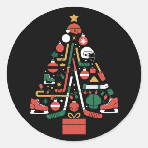 アイスホッケー クリスマスツリー クリスマス スポーツ ラウンドシール