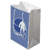 アイスホッケー、青と白のストライプ、スポーツ ミディアムペーパーバッグ (正面アングル)