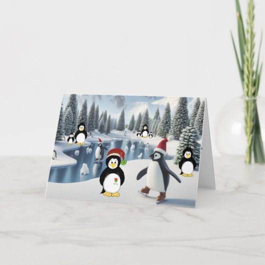 アイスホリデーカードのペンギンクリスマス シーズンカード (正面)