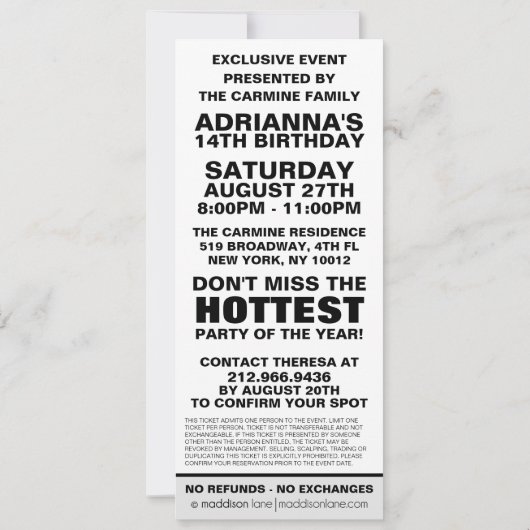 アイスホワイトVIPフォトチケット誕生パーティー 招待状 (裏面)