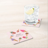 アイスポップピンクペーパコースター スクエアペーパーコースター (インサイチュ)