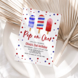 アイスポップポップ・アートのオンオーバー赤白青誕生日 招待状