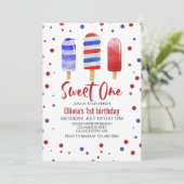 アイスポップ おいしいひと 赤白青 1歳の誕生日 招待状 (スタンド正面)
