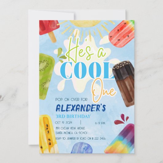 アイスポップ アイスクリーム 夏 1番 3番 4番 5番 6番 少年 招待状 (正面)