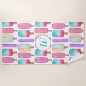 アイスポップ・アートのクリームカカラフルイトレンディーモノグラム ビーチタオル (正面)