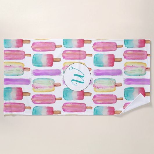 アイスポップ・アートのクリームカカラフルイトレンディーモノグラム ビーチタオル (正面)