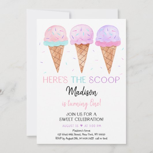 アイスモダンクリームはこちらスクープ誕生日 招待状 (正面)