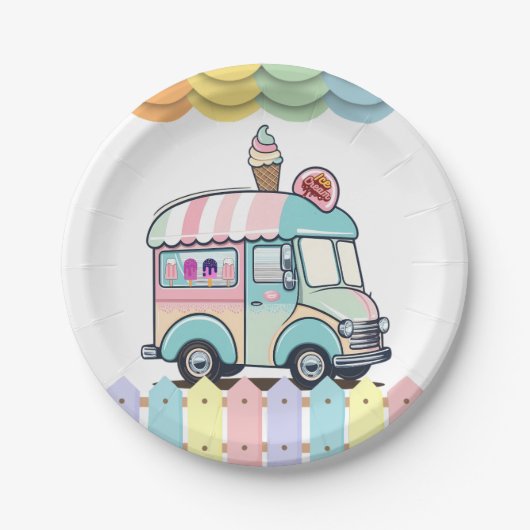 アイスモダンクリームトラックが赤ちゃんシャワーを振りかける ペーパープレート (正面)