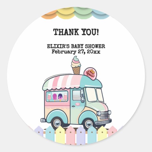 アイスモダンクリームトラックが赤ちゃんシャワーを振りかける ラウンドシール (正面)