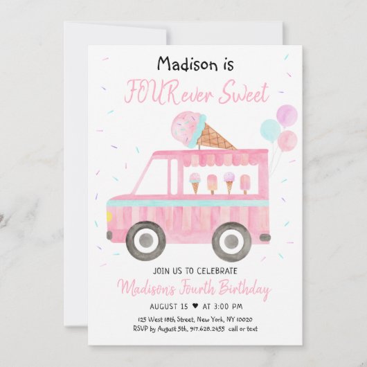 アイスモダンクリームトラックフォーエバースウィート誕生日 招待状 (正面)