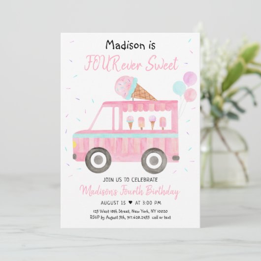 アイスモダンクリームトラックフォーエバースウィート誕生日 招待状 (スタンド正面)