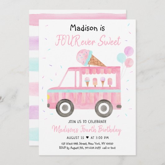 アイスモダンクリームトラックフォーエバースウィート誕生日 招待状 (正面/裏面)